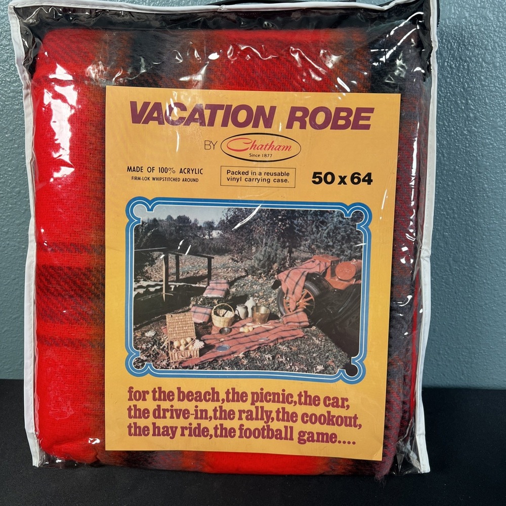 Vtg Chatham Red Plaid Vacation Robe Throw Blanket Tartan Stadium Lap 50 X 64